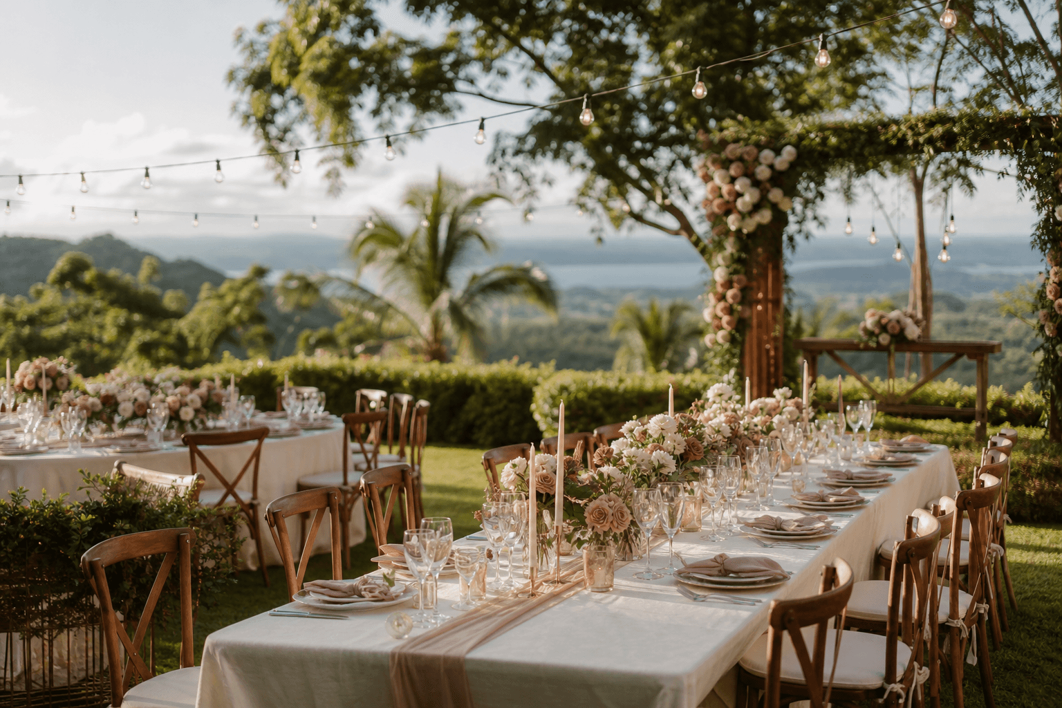 Outdoor wedding reception venue in the Philippines with tropical garden setting